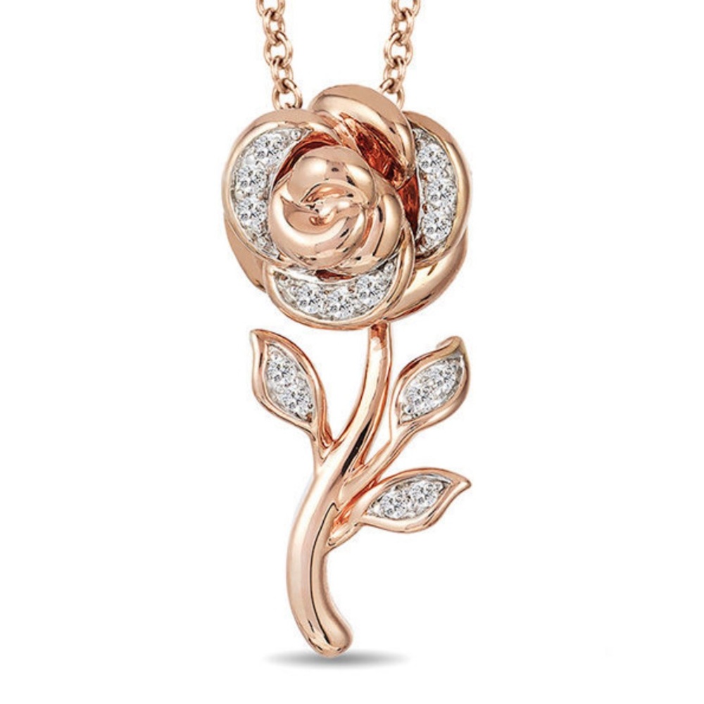 Enchanted Disney Belle 1/10 CT. T.W. Diamond Rose Pendant in 10K Rose Gold - 19"
